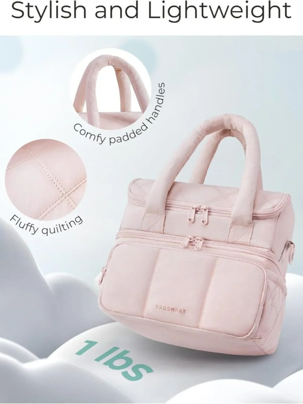 Lunch Bag Women, Double Deck Insulated Lunch Box, Quilted Puffer Lunch Tote, Lea_4